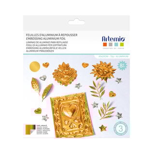 3 vellen goudkleurig embossing alu 20 x 20 cm