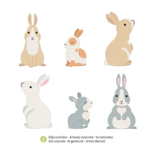 6 houten gekleurde silhouetten konijntjes