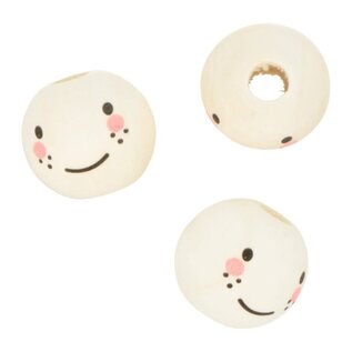 10 houten kralen gezicht 2 cm