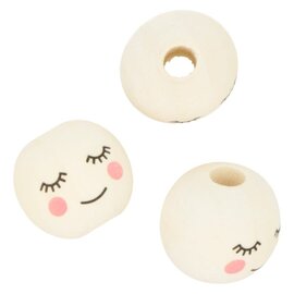 10 houten kralen met gezicht 2 cm