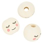 10 houten kralen met gezicht 2 cm