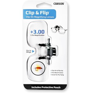 Carson Clip&Flip Loepbril 1,75x (+3,00 dioptrie) clip-on lens met opklapmechanisme.