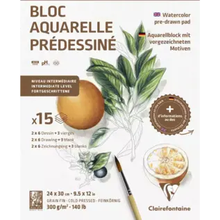 Aquarelblok voorgedrukt 24 x 30 cm 15 vellen