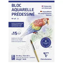 Aquarelblok voorgedrukt - Dieren - 30 x 40 cm 15 vellen