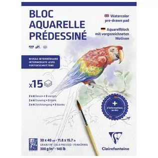 Aquarelblok voorgedrukt - Dieren - 30 x 40 cm 15 vellen