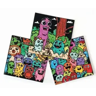 Velours Kleurplaten Monsters 3 Stuks 17 x 17 cm