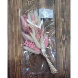 Bosje decoratieve droogbloemen pastelroze en witte tinten h:+/- 22cm