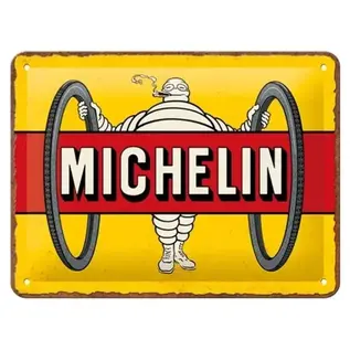 Metalen Bord 15x20cm - Michelin - Tyres Bibendum Geel