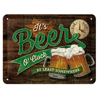 Metalen Wandbord 15x20cm - It's Beer O'Clock At Least Somewhere