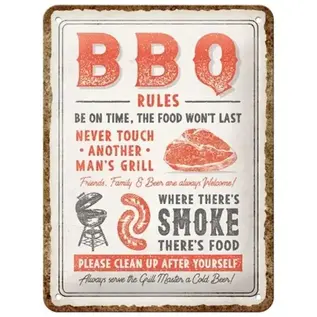 Metalen Wandbord 15x20cm - BBQ Rules