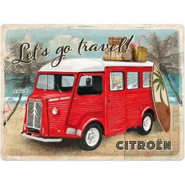 Metalen Wandbord 30 cm x 40 cm - Citroen type H Let's go travel