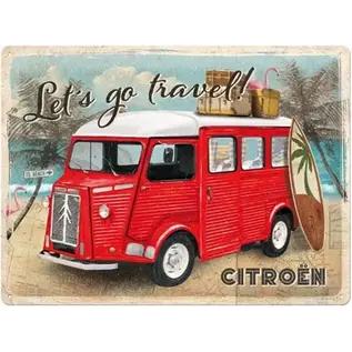 Metalen Wandbord 30 cm x 40 cm - Citroen type H Let's go travel