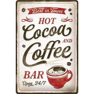 Metalen Wandbord 20x30cm - Hot Cocoa & Coffee