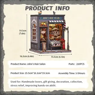 3D DIY huisje, John’s Hair Salon, 15,5x16x19cm