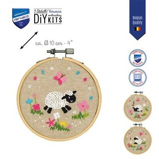 Borduur kit met borduurring Schaapjes in de wei