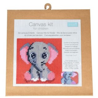 Borduurpakket voor kinderen: grote steken: 17x17 cm - Olifant