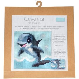 Borduurpakket voor kinderen: grote steken: 17x17 cm - Dolfijn