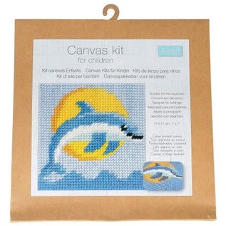Borduurpakket voor kinderen: grote steken: 17x17 cm - Dolfijn