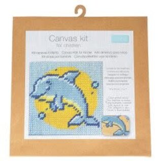 Borduurpakket voor kinderen: grote steken: 17x17 cm - Dolfijn
