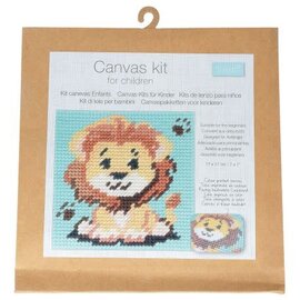 Borduurpakket voor kinderen: grote steken: 17x17 cm - Leeuw