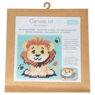 Borduurpakket voor kinderen: grote steken: 17x17 cm - Leeuw