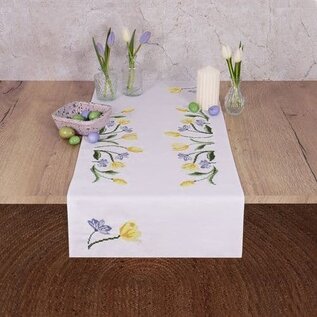 Bedrukt kruissteekpakket: Tafelloper: Tulpen 40x100cm