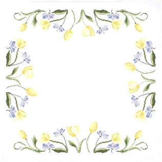 Borduurpakket voor een tafelkleed met kruissteekmotief - Tulpen - 80 x 80 cm -