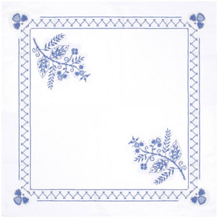 Borduurpakket voor een tafelkleed met kruissteekmotief - Blauw bloemenpatroon - 80 x 80 cm -