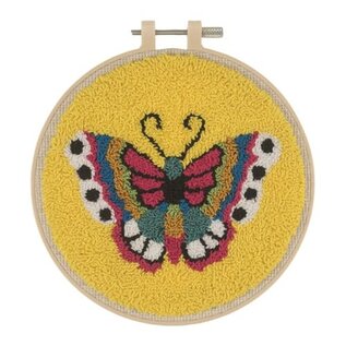 Punch needle set met kunststof borduurring 15,2 cm: "Vlinder"