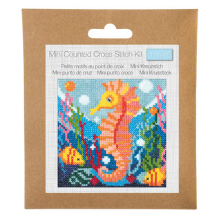 Mini kruissteekpakket: borduurformaat 13 x 13,5 cm: zeepaardje