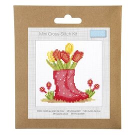 Telpatroon kruissteekpakket: Mini: Laarzen met tulpen - 13x13cm