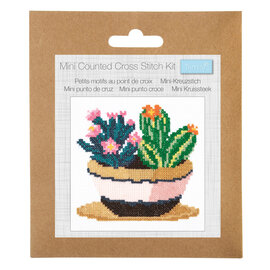 Mini kruissteek borduurpakket: borduurformaat 13 x 13 cm: vetplanten