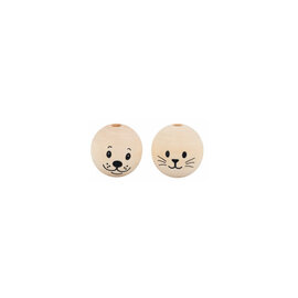 Houten bollen met gat en gezicht 3,5cm (Kat & Hond) 4st.