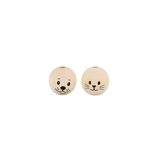 Houten bollen met gat en gezicht 2,5cm (Kat & Hond) 8st.
