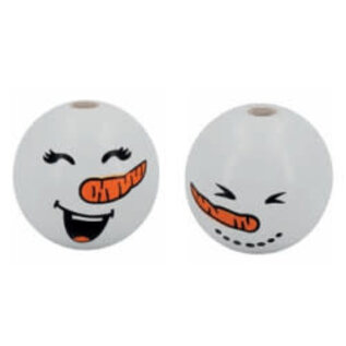 Houten bollen met gat en gezicht, Sneeuwpop 3,5cm - 4st.