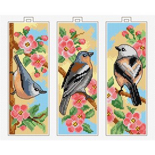 Kruissteek telpakket Voorjaarsvogels 6,5x19cm set van 3 ontwerpen