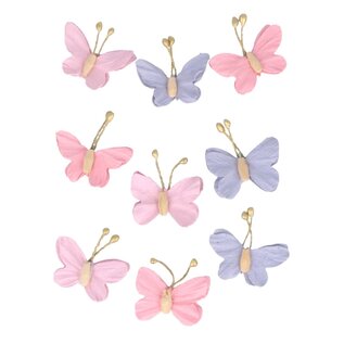 Papieren Vlinders, tussen 3,8 en 3,18 cm. 9st.