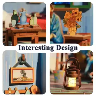 DIY 3D Houten Puzzel met 6 verschillende geluidseffecten en stofkap Vincent’s Bedroom 18×14,5×15,4cm