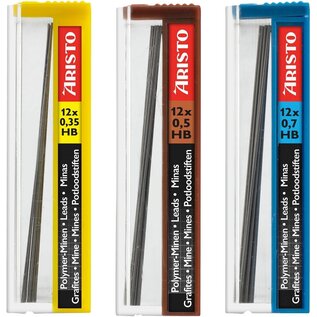 Vulpotlodenset Aristo HB 0.35/0.5/0.7mm met gratis potloodstiftjes
