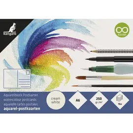 Postkaarten Kangaro blok 15 vel 300 grams aquarelpapier, A6, blanco postkaarten