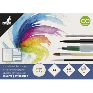 Postkaarten Kangaro blok 15 vel 300 grams aquarelpapier, A6, blanco postkaarten