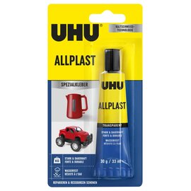 UHU Universele lijm Allplast 30g. voor kunststoffen zoals ABS, Plexiglas, Astralon, bakeliet, polystyreen, celluloïde, polyester, flexibele en harde PVC.