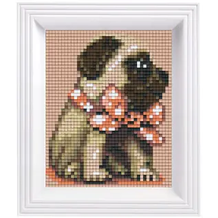 Pixelpakket - Mopshond perzikkleurig strikje met 21 pixelmatjes
