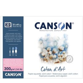 Canson - Coton dArt blok 300g gesatineerde korrel 31x41cm 20 vel 4-zijdig gelijmd