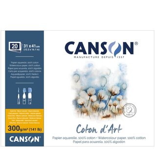 Canson - Coton dArt blok 300g fijne korrel 31x41cm 20 vel 4-zijdig gelijmd