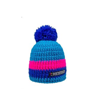 Poederbaas Kurzer Hut mit Pompon - pink / dunkelblau