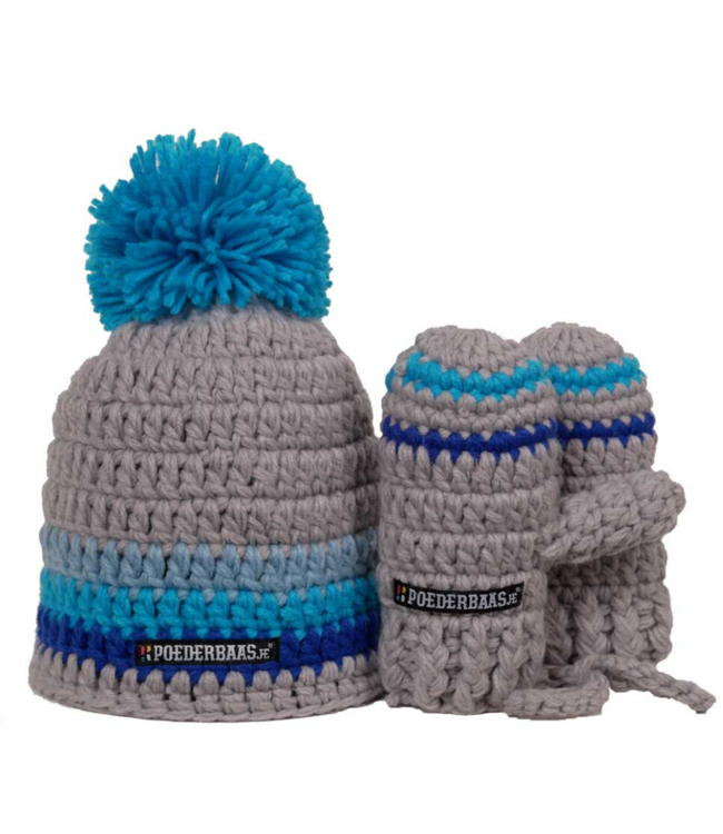 Poederbaas Bonnet bébé bleu avec gants - bleu / gris