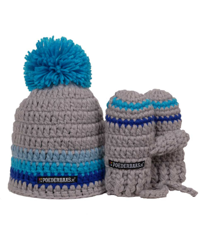 Poederbaas Gorro de bebé azul con guantes - azul / gris