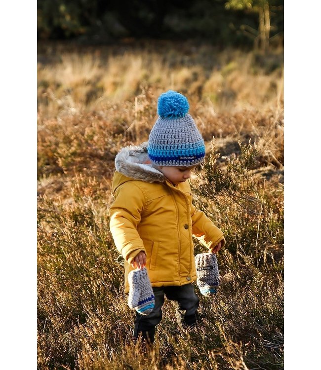 Poederbaas Bonnet bébé bleu avec gants - bleu / gris