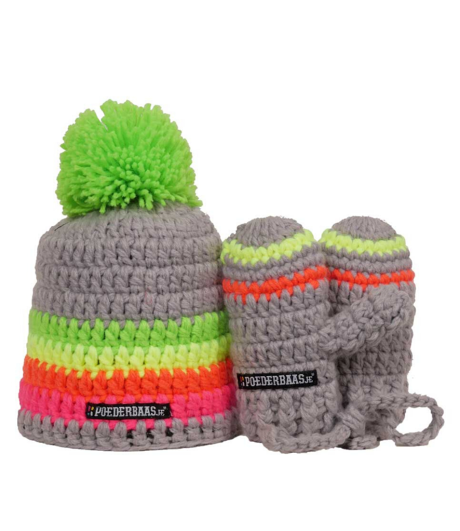 Poederbaas Gorro de bebé de colores con guantes - gris / verde / amarillo / rosa